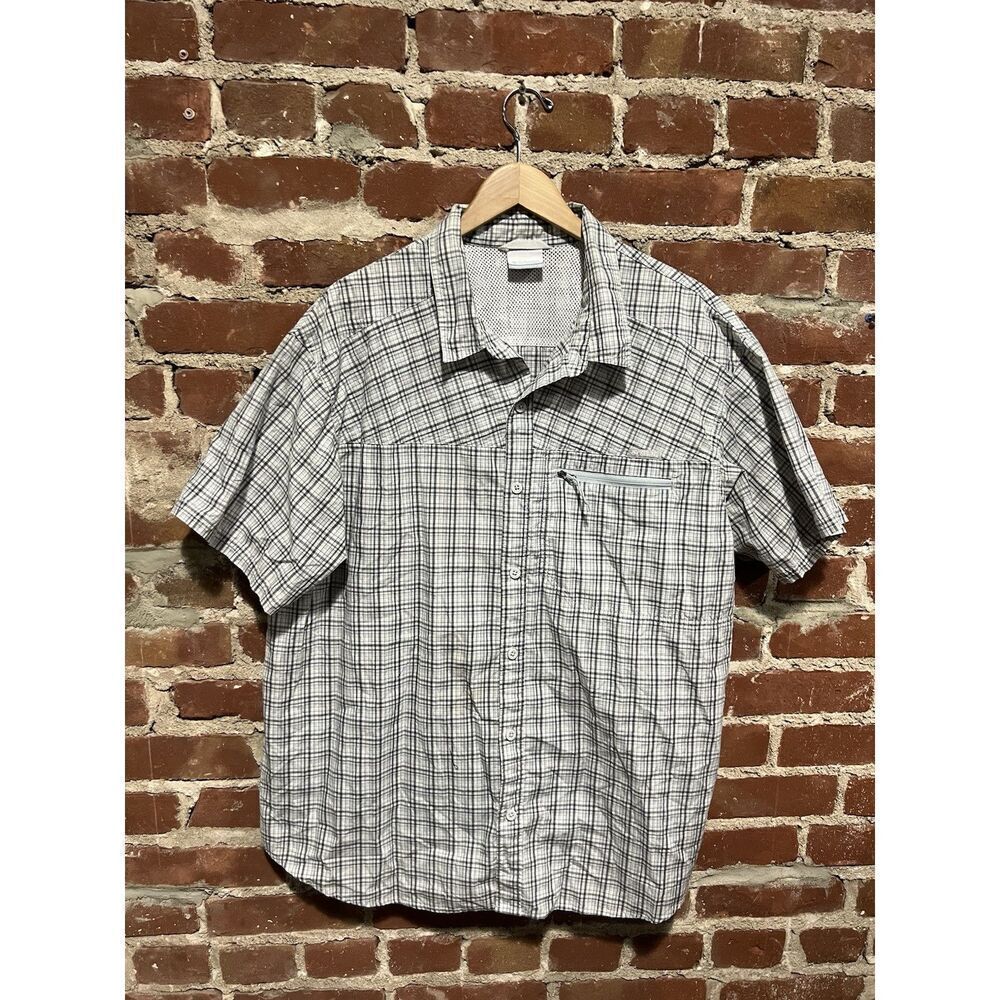 Columbia Mens Gray Short Sleeve Plaid Button Up Shirt Outdoor Size 2XL